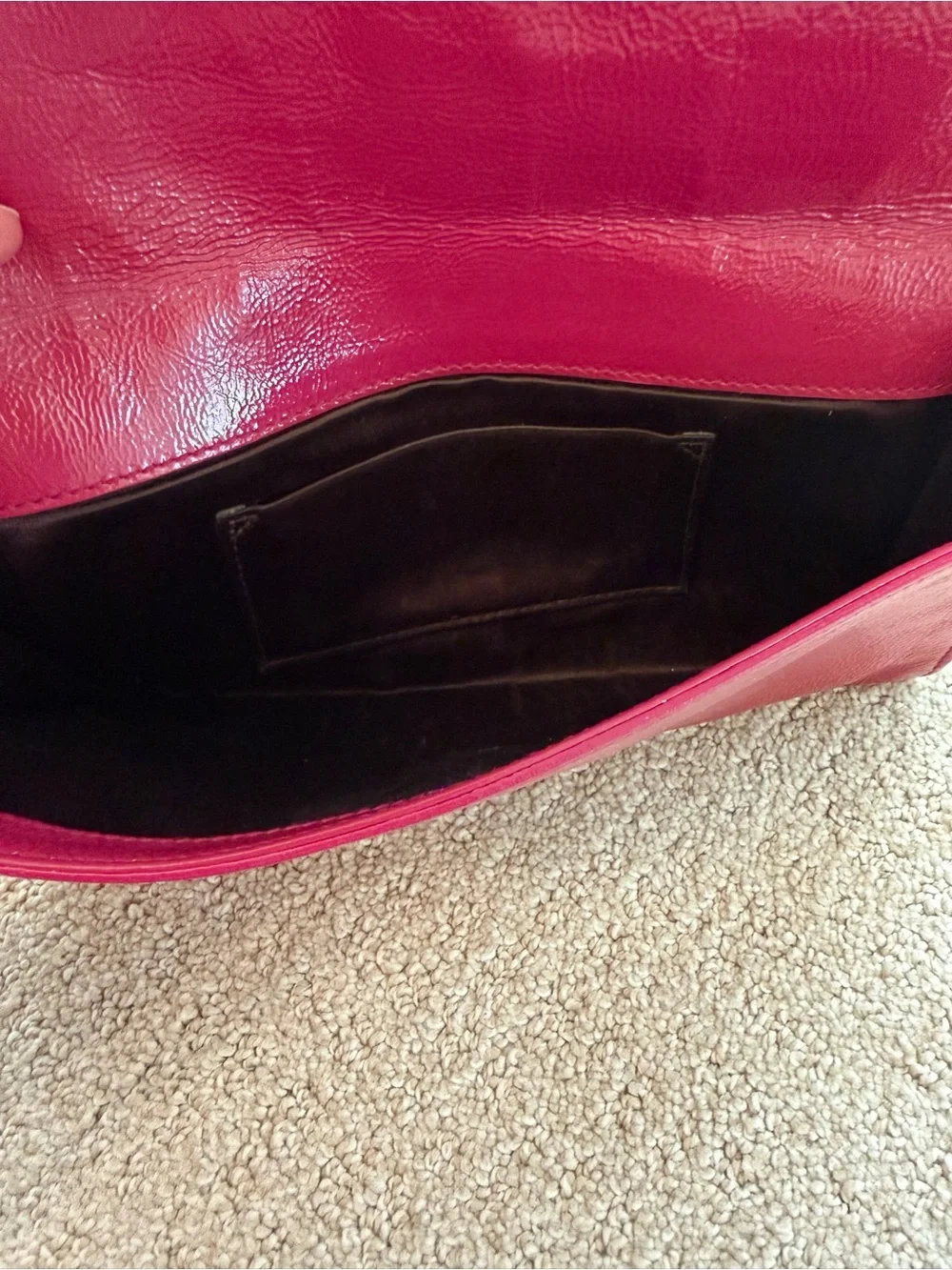 Yves Saint Laurent Magenta Fold-Over Leather Clutch